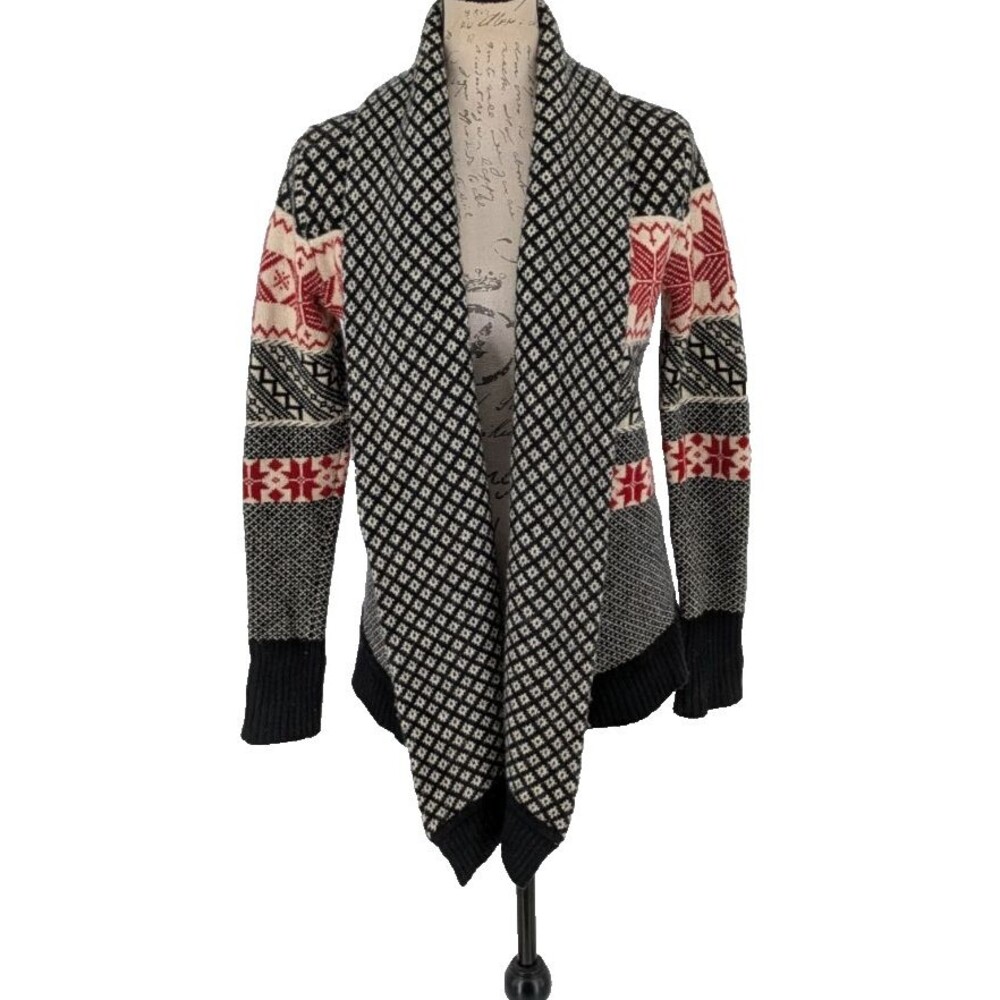 TELLURIDE Nordic Lambswool Blend Sweater SMALL Black Red Cream Great